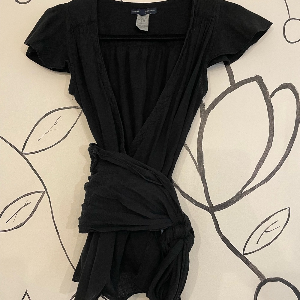 French Connection Black Wrap Top